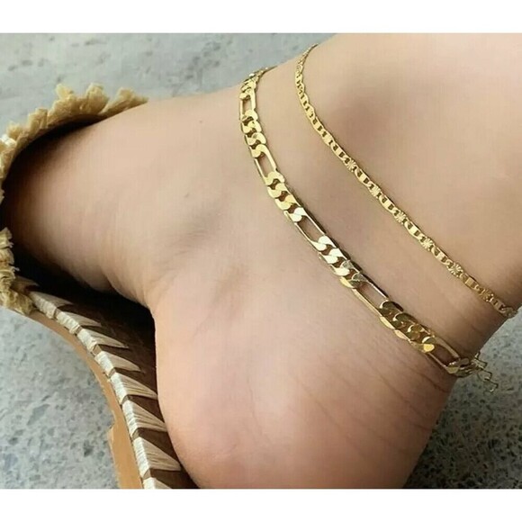 Unbranded Jewelry - Figaro anklet , gold anklet , women 18k gold plated anklet, anklet , figaro ankl